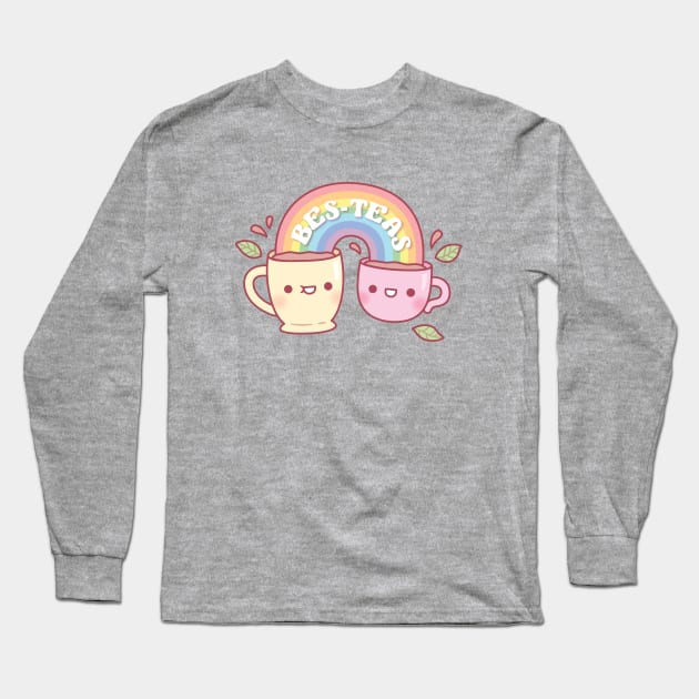 Cute Teacups Bes Teas Besties Pun Rainbow Long Sleeve T-Shirt by rustydoodle